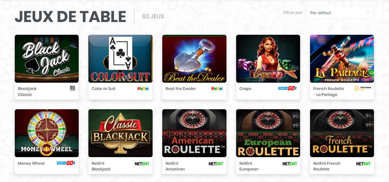 Jeux de table Madnix Casino
